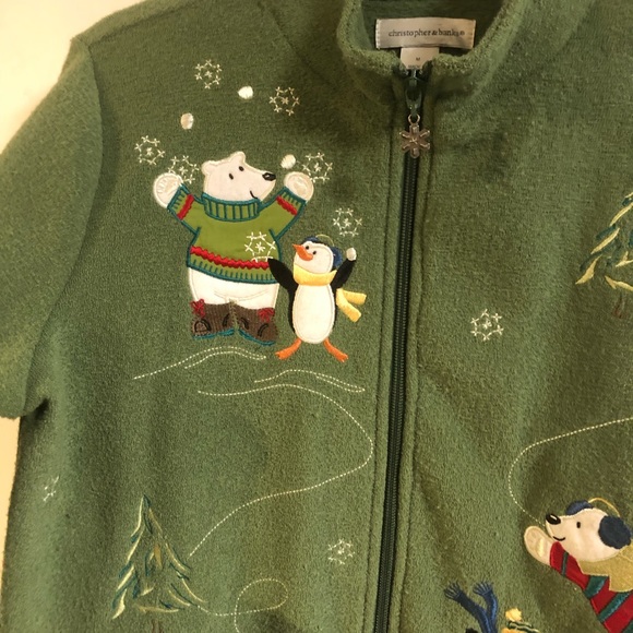 Vintage Christmas zipper green sweater- size M - Picture 10 of 16